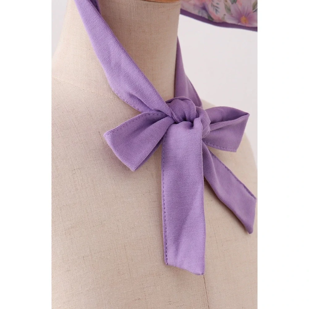 Purple Rose Bow Print Sun Bonnet Wide Brim Cottagecore Infant Small NEW